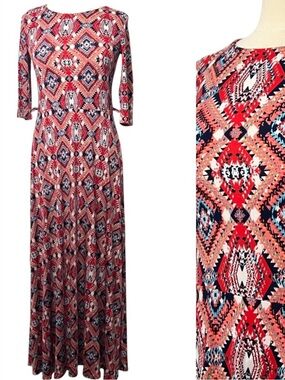 Love Kuza Boho Mosaic Print Maxi Dress Size Medium